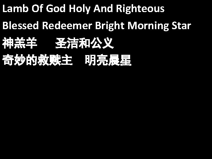 Lamb Of God Holy And Righteous Blessed Redeemer Bright Morning Star 神羔羊 圣洁和公义 奇妙的救赎主