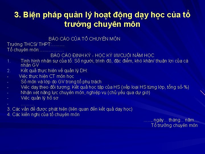 3. Biện pháp quản lý hoạt động dạy học của tổ trưởng chuyên môn