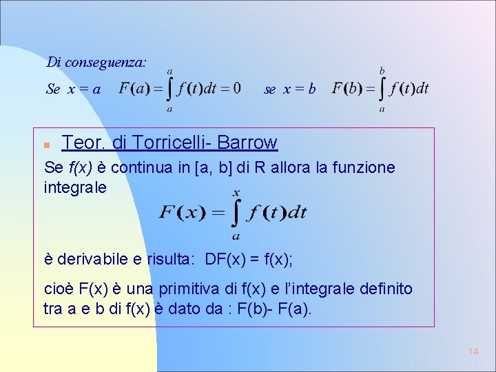 Di conseguenza: Se x = a n se x = b Teor. di Torricelli- Di conseguenza: Se x = a n se x = b Teor. di Torricelli-