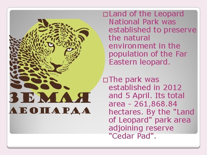 �Land of the Leopard National Park was established to preserve the natural environment in