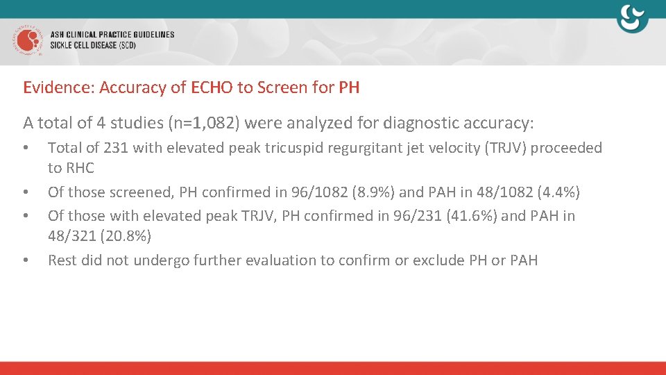 Evidence: Accuracy of ECHO to Screen for PH A total of 4 studies (n=1,