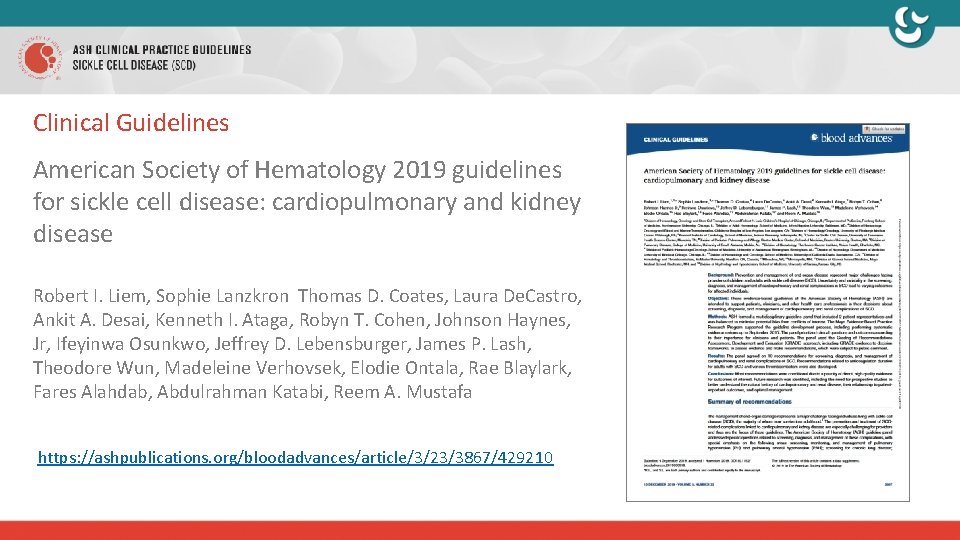 Clinical Guidelines American Society of Hematology 2019 guidelines for sickle cell disease: cardiopulmonary and