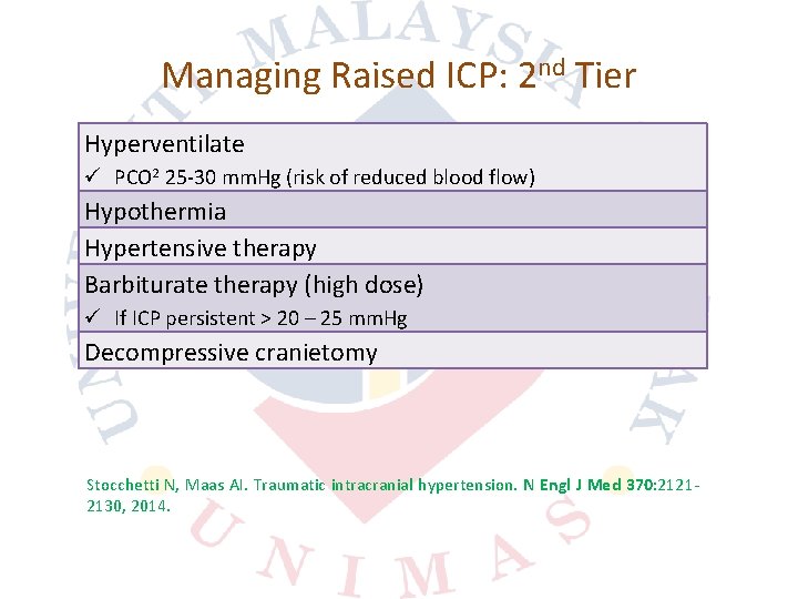 Managing Raised ICP: 2 nd Tier Hyperventilate ü PCO 2 25 30 mm. Hg