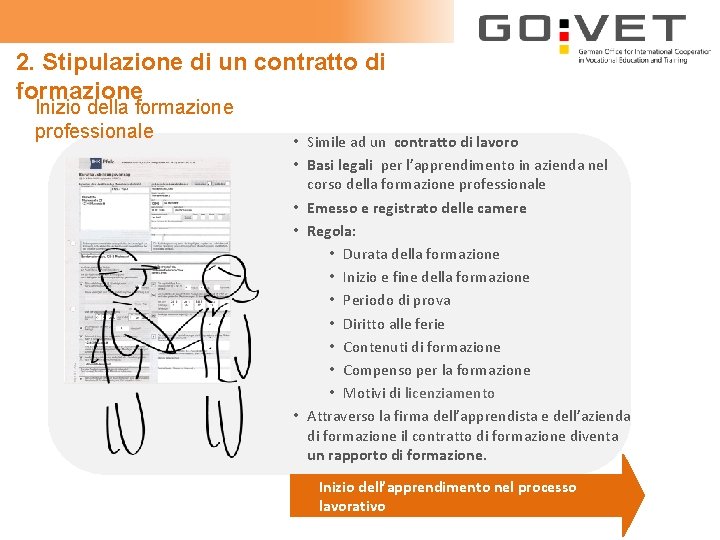 2. Stipulazione di un contratto di formazione Inizio della formazione professionale • Simile ad