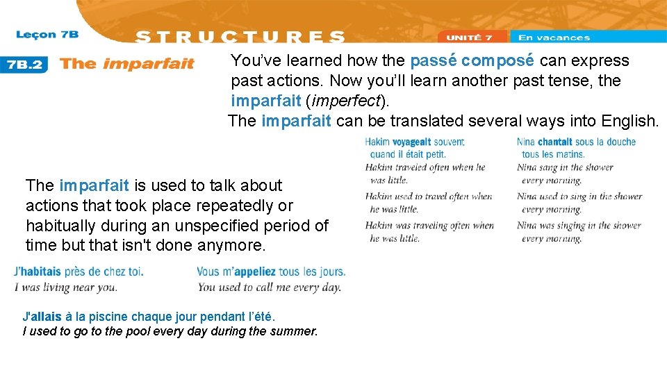 You’ve learned how the passé composé can express past actions. Now you’ll learn another