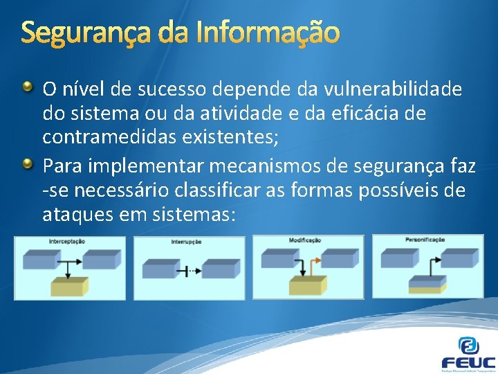 Segurança da Informação O nível de sucesso depende da vulnerabilidade do sistema ou da