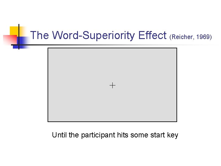 The Word-Superiority Effect (Reicher, 1969) + Until the participant hits some start key 