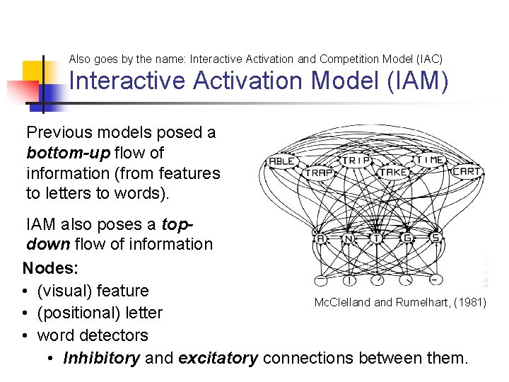 Also goes by the name: Interactive Activation and Competition Model (IAC) Interactive Activation Model