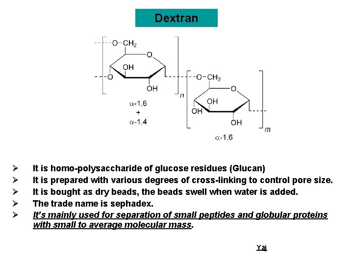 Dextran Ø Ø Ø It is homo-polysaccharide of glucose residues (Glucan) It is prepared