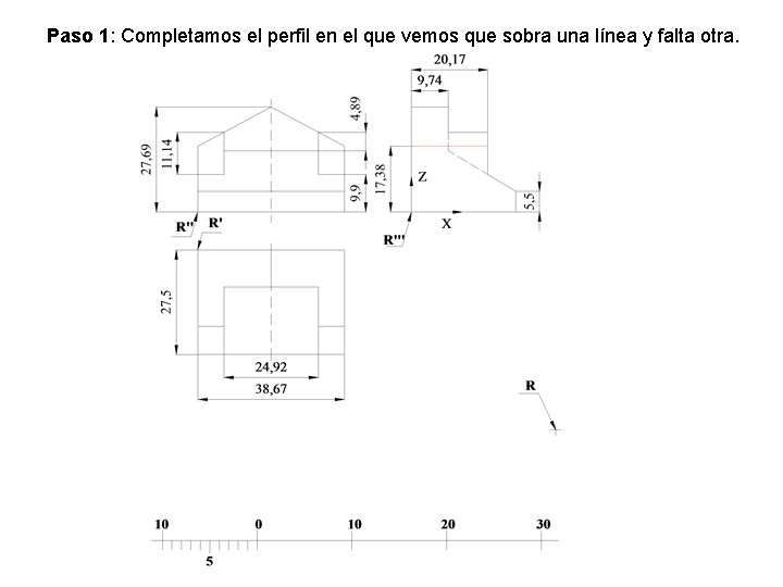 Paso 1: Completamos el perfil en el que vemos que sobra una línea y Paso 1: Completamos el perfil en el que vemos que sobra una línea y