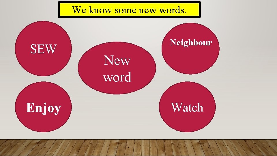 We know some new words. SEW Enjoy Neighbour New word Watch 