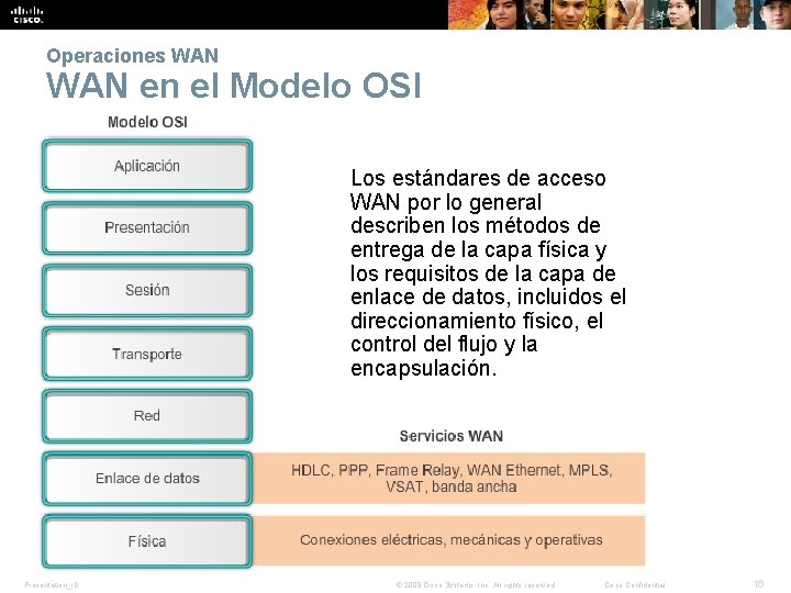 Operaciones WAN en el Modelo OSI Los estándares de acceso WAN por lo general