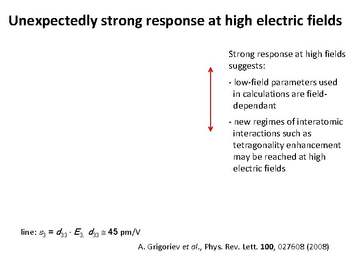 Unexpectedly strong response at high electric fields Strong response at high fields suggests: -