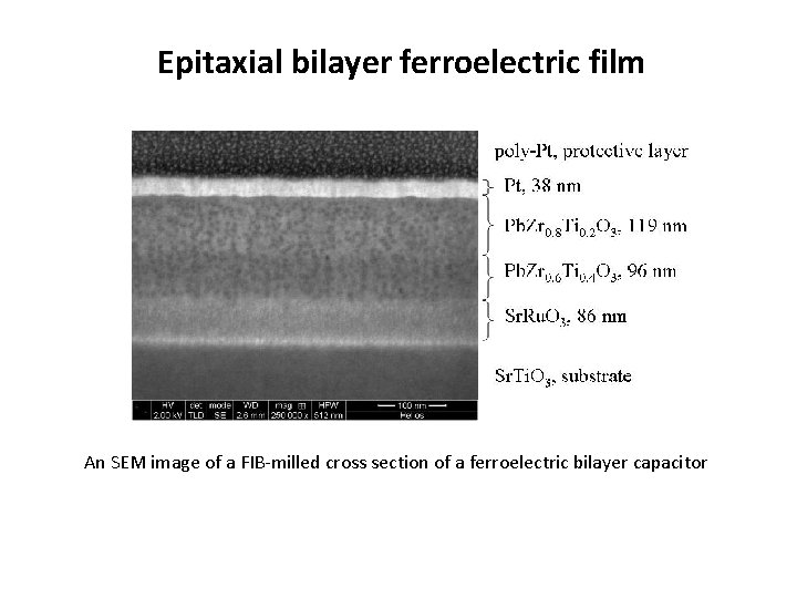 Epitaxial bilayer ferroelectric film An SEM image of a FIB-milled cross section of a