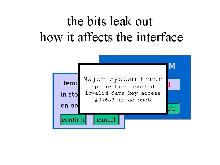 the bits leak out how it affects the interface STOCK SYSTEM Major System Error