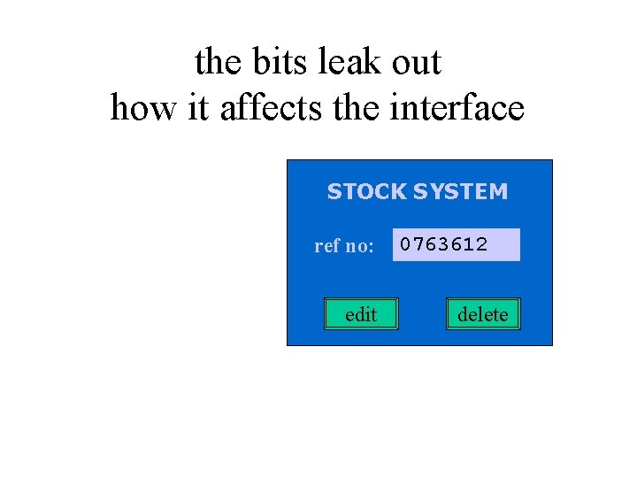 the bits leak out how it affects the interface STOCK SYSTEM ref no: edit