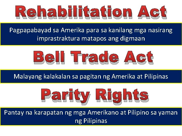 Rehabilitation Act Pagpapabayad sa Amerika para sa kanilang mga nasirang imprastraktura matapos ang digmaan