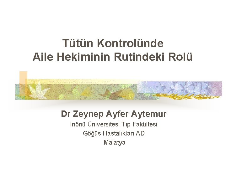 Tütün Kontrolünde Aile Hekiminin Rutindeki Rolü Dr Zeynep Ayfer Aytemur İnönü Üniversitesi Tıp Fakültesi