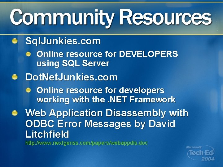 Sql. Junkies. com Online resource for DEVELOPERS using SQL Server Dot. Net. Junkies. com