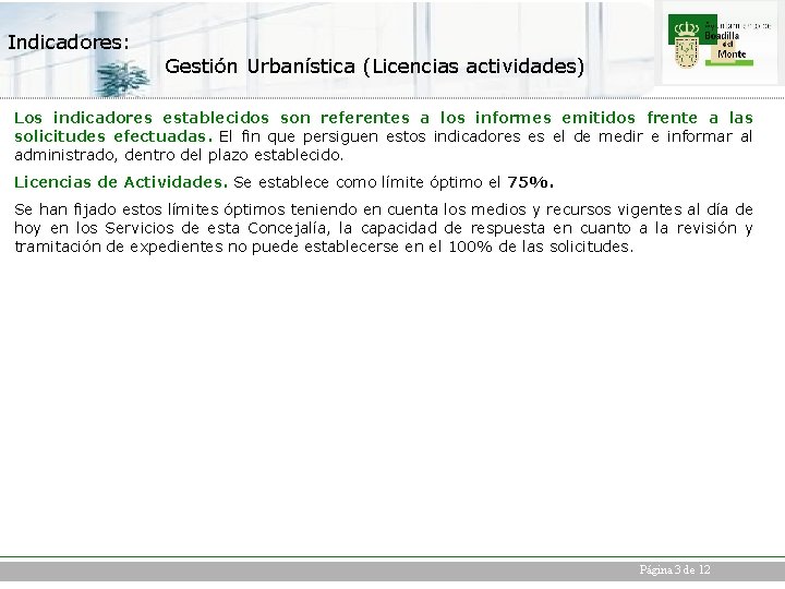 Indicadores: Gestión Urbanística (Licencias actividades) Los indicadores establecidos son referentes a los informes emitidos