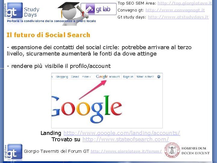 Top SEO SEM Area: http: //top. giorgiotave. it Convegno gt: http: //www. convegnogt. it