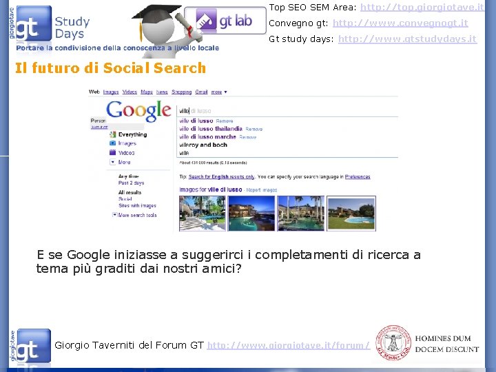 Top SEO SEM Area: http: //top. giorgiotave. it Convegno gt: http: //www. convegnogt. it