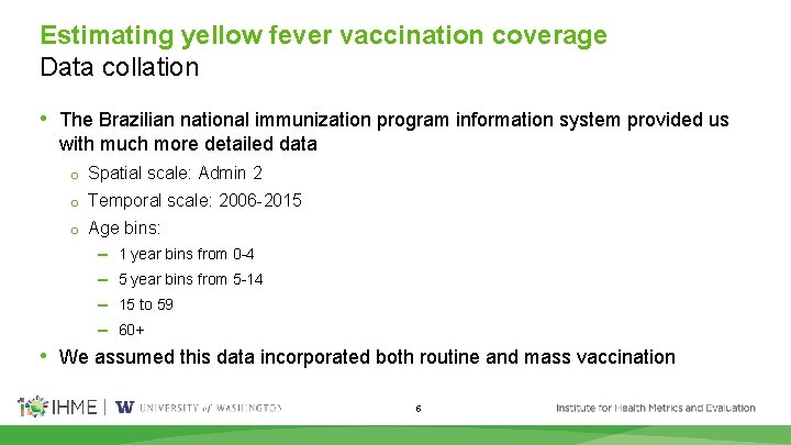 Estimating yellow fever vaccination coverage Data collation • The Brazilian national immunization program information