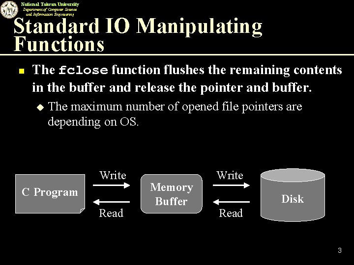 National Taiwan University Department of Computer Science and Information Engineering Standard IO Manipulating Functions