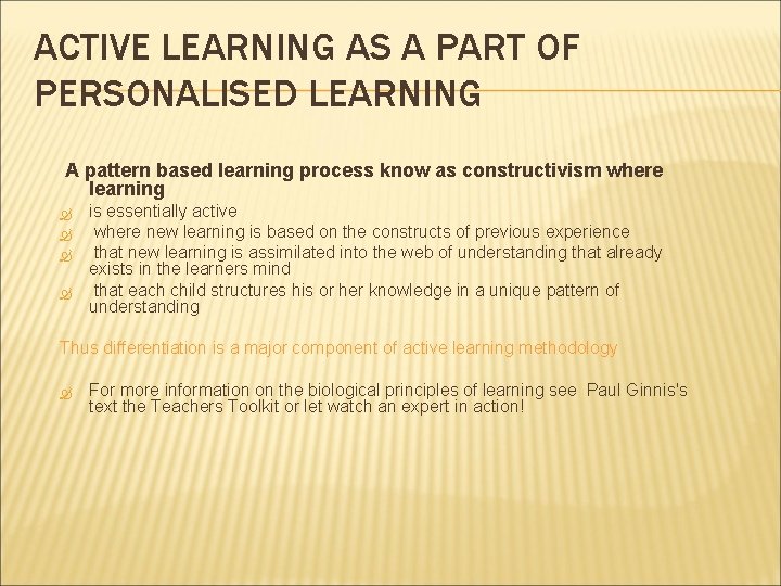ACTIVE LEARNING AS A PART OF PERSONALISED LEARNING A pattern based learning process know