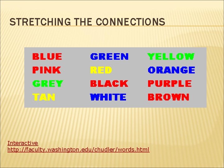 STRETCHING THE CONNECTIONS Interactive http: //faculty. washington. edu/chudler/words. html 