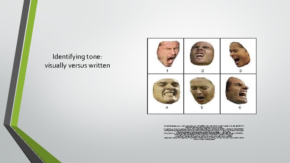 Identifying tone: visually versus written https: //www. google. ca/search? q=images+of+faces+showing+different+emotions&biw=1366&bih=573&tbm=isch&imgil=t. Ain. Yk. N MGfh.