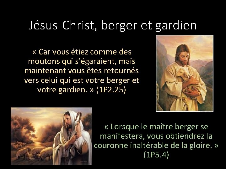 Jésus-Christ, berger et gardien « Car vous étiez comme des moutons qui s’égaraient, mais Jésus-Christ, berger et gardien « Car vous étiez comme des moutons qui s’égaraient, mais