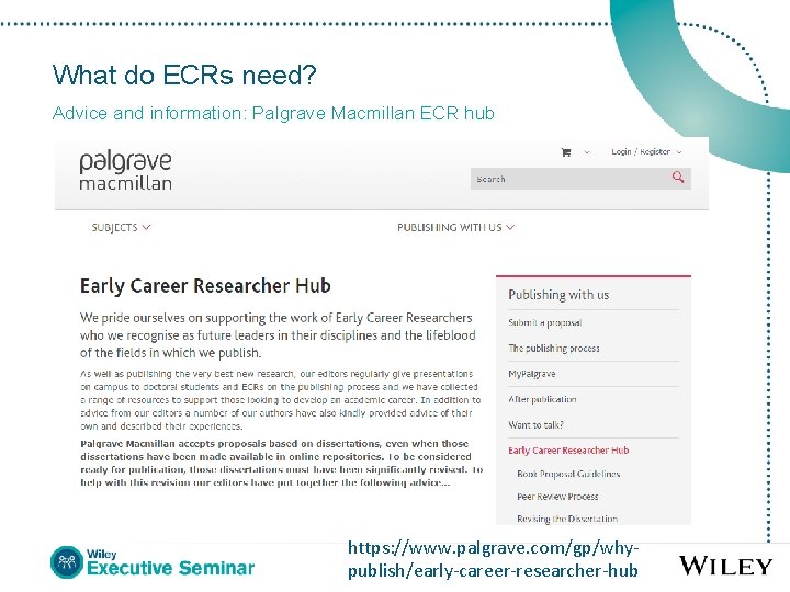 What do ECRs need? Advice and information: Palgrave Macmillan ECR hub https: //www. palgrave.