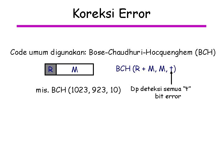 Koreksi Error Code umum digunakan: Bose-Chaudhuri-Hocquenghem (BCH) R M BCH (R + M, M,