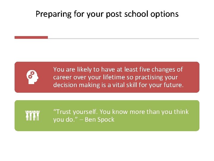 Preparing for your post school options You are likely to have at least five