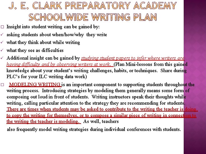 SCHOOLWIDE WRITING PLAN � ü ü � Insight into student writing can be gained