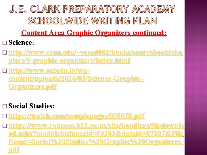 J. E. CLARK PREPARATORY ACADEMY SCHOOLWIDE WRITING PLAN Content Area Graphic Organizers continued: �