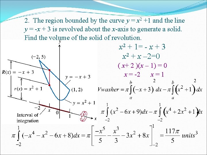 2. The region bounded by the curve y = x 2 +1 and the 2. The region bounded by the curve y = x 2 +1 and the