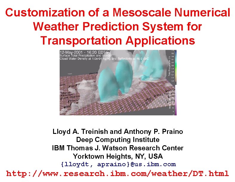 Customization of a Mesoscale Numerical Weather Prediction System for Transportation Applications Lloyd A. Treinish
