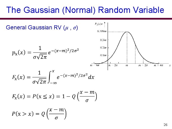 The Gaussian (Normal) Random Variable General Gaussian RV (µ , σ) 26 