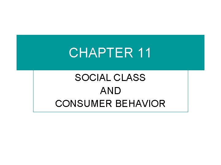 CHAPTER 11 SOCIAL CLASS AND CONSUMER BEHAVIOR 
