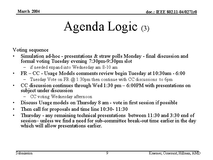 March 2004 doc. : IEEE 802. 11 -04/0271 r 0 Agenda Logic (3) Voting