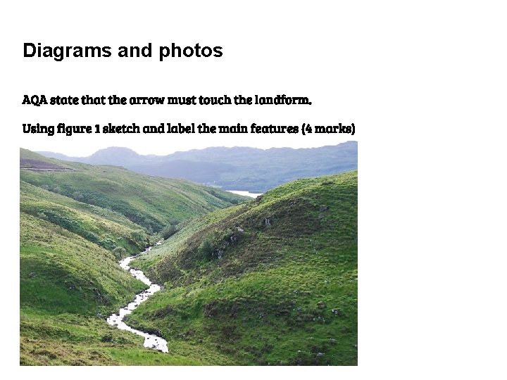 Diagrams and photos AQA state that the arrow must touch the landform. Using figure