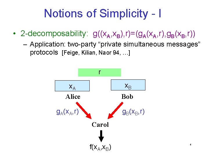 Notions of Simplicity - I • 2 -decomposability: g((x. A, x. B), r)=(g. A(x.