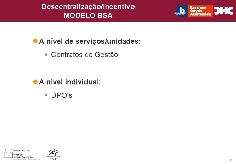 Descentralização/Incentivo CHC Consultoria e Gestão MODELO BSA Título general da apresentação - l A