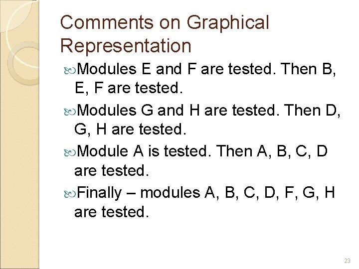 Comments on Graphical Representation Modules E and F are tested. Then B, E, F