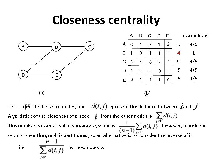 Closeness centrality normalized Let denote the set of nodes, and A yardstick of the