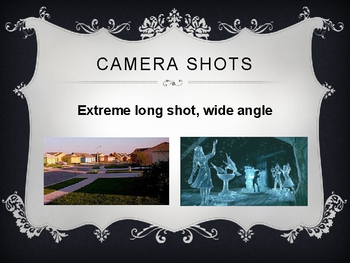 CAMERA SHOTS Extreme long shot, wide angle 