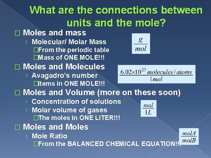 What are the connections between units and the mole? � Moles and mass ›