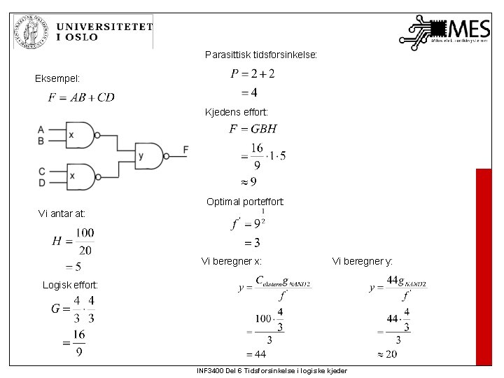 Parasittisk tidsforsinkelse: Eksempel: Kjedens effort: Optimal porteffort: Vi antar at: Vi beregner x: Vi Parasittisk tidsforsinkelse: Eksempel: Kjedens effort: Optimal porteffort: Vi antar at: Vi beregner x: Vi